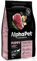 Корм AlphaPet Superpremium сухой полн-й д/круп щенков до 6м,берем собак с говяд. и рубц.3кг(1478)