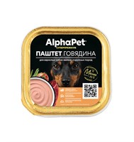 Корм AlphaPet Superpremium влаж.полн-й корм д/взр.собак ПАШТЕТ с говядиной консерва 100г